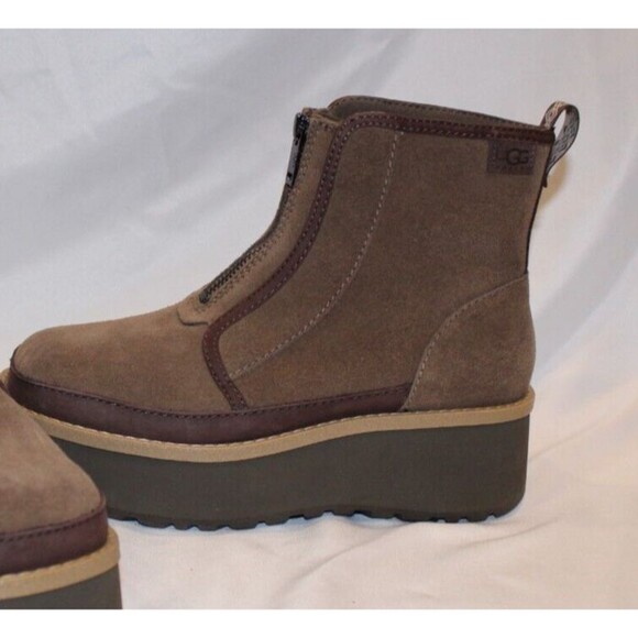 WOMENS HICKORY UGG CITYFUNC SUEDE ZIP PLATFORM BOOTS NEW! - Picture 3 of 7
